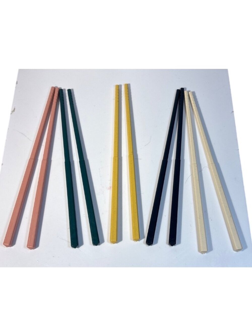 Reusable Bamboo Fiber Chopsticks In Pink Green Yellow Black Beige 5 Pairs